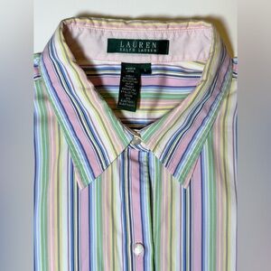 Lauren Ralph Lauren Women's Candy Striped Long Sleeve Button Down Shirt Size L